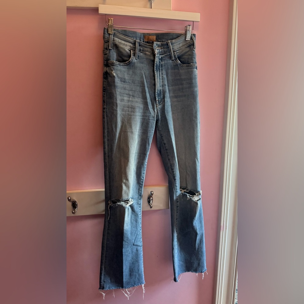 Women's Light Blue Distressed Straight-Leg Jeans